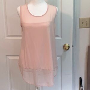 CHICO’S BLUSH PINK TUNIC LENGTH TANK WITH TULLE ADDED TO THE BOTTOM NWT